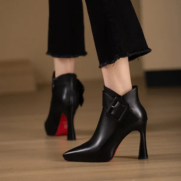 High heeled boots for women  autumn and winter new short boots women's belt buckle sexy boots