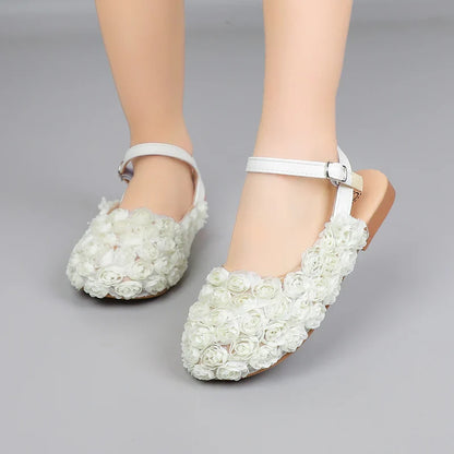 Girls Half Sandals Kids Princess Flowers Dress Shoes Fashion Simple Summer Children Flat Mary Janes Shoes for Party Wedding