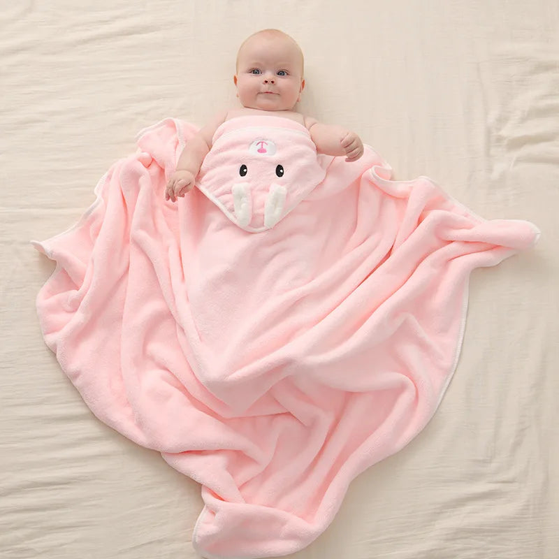 0-3 Years Unisex Baby Bathrobe Flannel Cape Cartoon Boys Girls Hooded Bathrobe Newborn Shower Gift Wrap Swaddling Bath Towel
