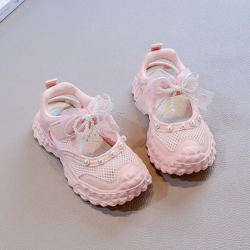 Summer Children School Running Sandals Sweet Breathable Girls Mesh Sports Sandals Non-slip Fashion Kids Princess Cut-outs Shoes