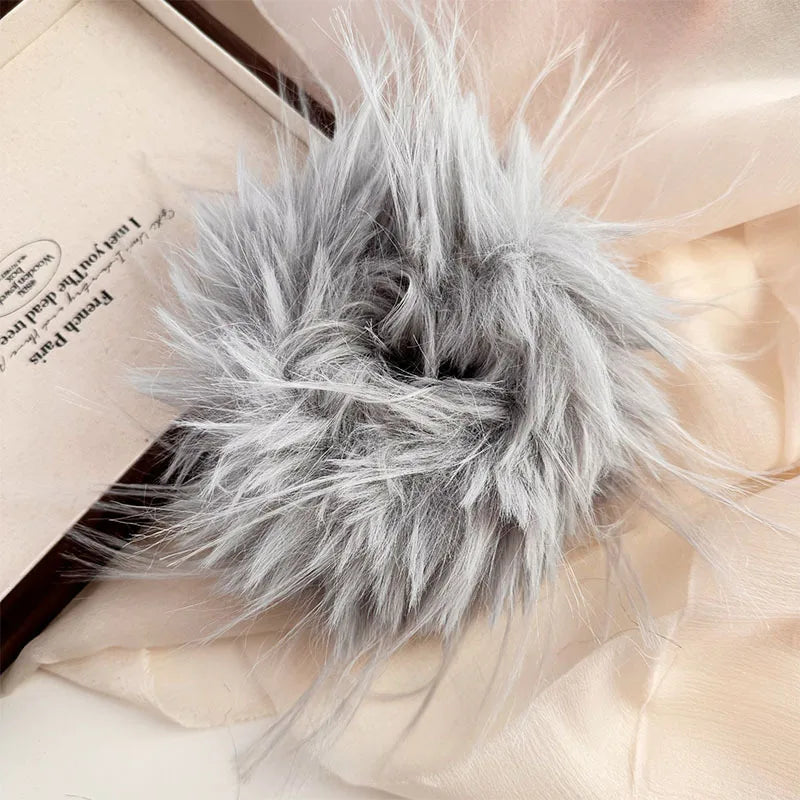 Large Feather Hair Rope Women Lady Elegant Black White Feather Elastic Hair Band Winter Headwear Fluffy Hair Scrunchy Hair Ring