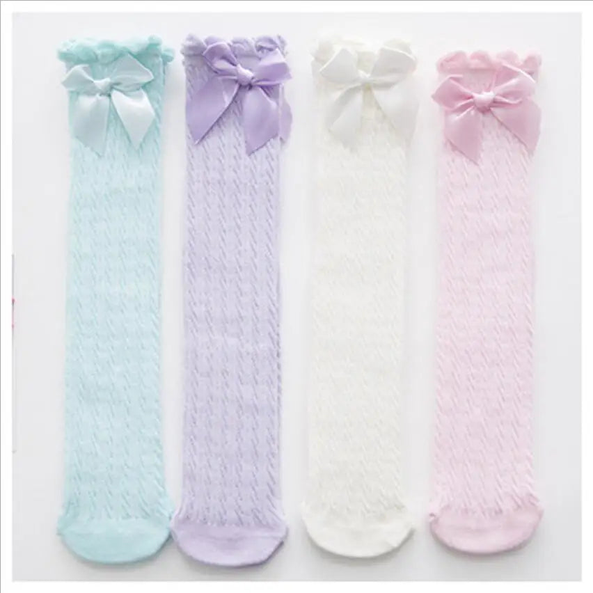 Brand Baby Girls Sockings Knee High with Bows Cute Baby Socks Long Tube Kids Leg Warmers Girl Tights Bow Christmas gift