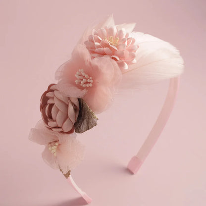 Advanced Handmade Flower Girls Headbands Cute Pearl Feather Wedding Crown Princess Dance Party Headwear Fashion Hoop Accessories
