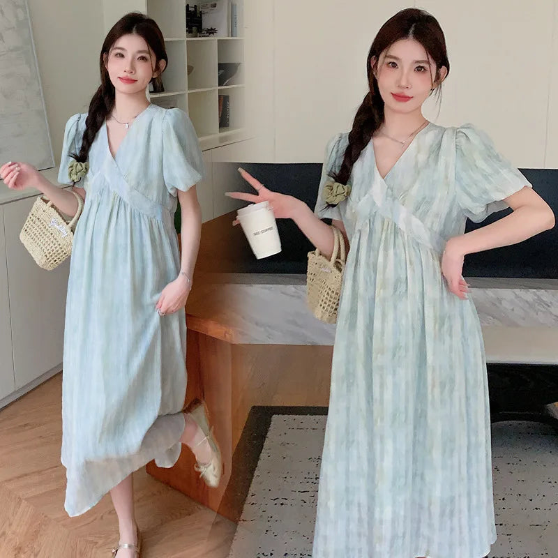 Pregnant Women's Dress Summer  Fashionable Western Style Loose Belly Covering French High Waisted Long Skirt