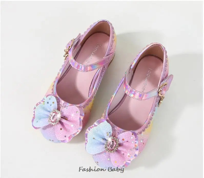 Princess Shoes Children Shoes Round-Toe Soft-Sole Big Girls High Heel Princess Crystal Party Shoes Single Shoes