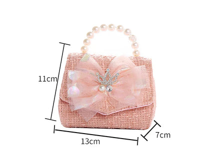Pink Princess Crown Colorful Bow Children's Bag Fashion Hand-held Pearl Diagonal Girl Cross Body Shoulder Messenger Bags Purse