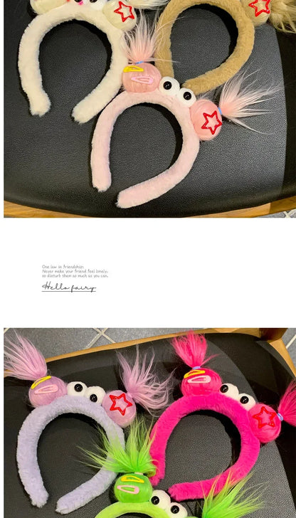 Girls Face Wash Headband Plush Skin Care Bath Shower Makeup Hair Band Soft Absorbent Cartoon Clown Doll Hair Accessories