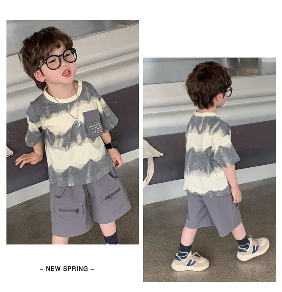Boys Summer Clothes Set Camouflage Short Sleeve T-shirt + Cargo Shorts 2PCS Kids Casual Streetwear Outfit Two-piece set