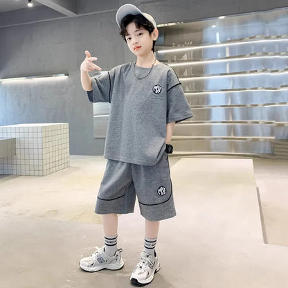 Boys Suit Child set Clothes Short-Sleeved loose black t-shirt + half pants Teenager Tracksuits Kids 8 10 12 year
