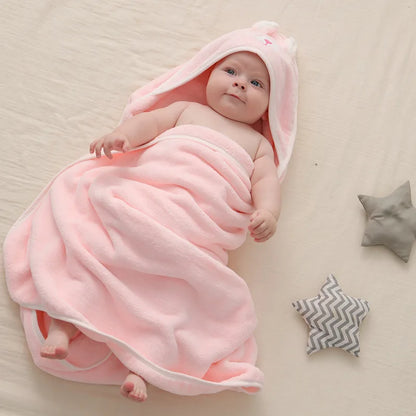 0-3 Years Unisex Baby Bathrobe Flannel Cape Cartoon Boys Girls Hooded Bathrobe Newborn Shower Gift Wrap Swaddling Bath Towel