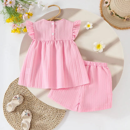 Children's Clothing Sets Small Flower Sleeveless Top + Bow Shorts 2pcs Sets Toddler Girl Clothes Kids Boutique Clothes