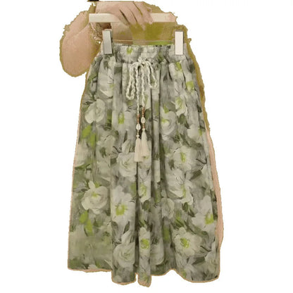 Baby Girl Summer and Spring Two Piece Set of Green Floral Pants with Flying Sleeves and Top Fashion Kids Outwear Suit