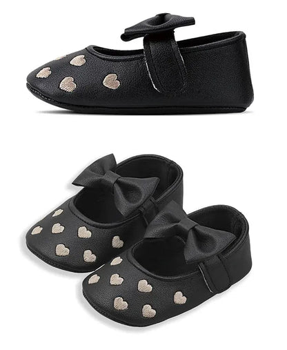 Baby Shoes Classic Dress Cute Bow-knot Heart Anti-slip Soft Sole First Walkers Infant Baby Girls Toddler Shoes 0-18m
