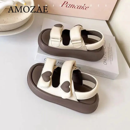 Children's Sandals Summer PU Leather Hook Loop Girls Sandal Breathable Soft Sole Kids Beach Shoes
