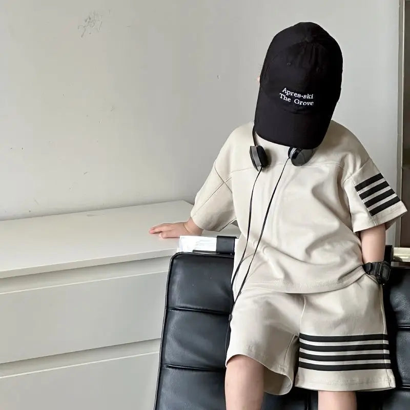 Kids Sportswear 2 Piece Set Korean Style Short Sleeve and Shorts Outfit for Boys and Girls