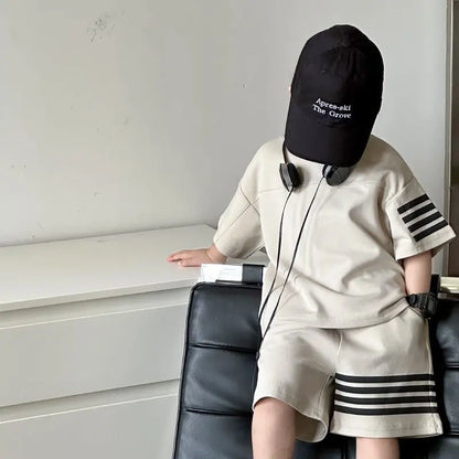 Kids Sportswear 2 Piece Set Korean Style Short Sleeve and Shorts Outfit for Boys and Girls