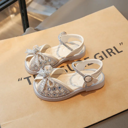 New Bow Princess Shoes Fashion Sequin Girls Shoes Allmatch Kid Shoes