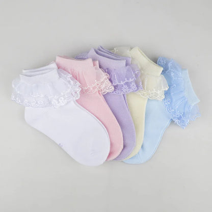 Pairs Cotton Lace Ruffle Princess Mesh Breathable Socks Children Ankle Short Sock White Pink Blue Baby Girls Kids Toddler