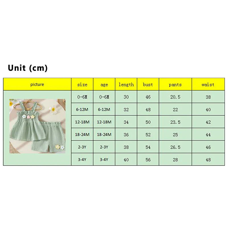 0-4years Baby Girl Summer Outfit 3D Flower Design Ruffled Trim Smocked Sleeveless Tops and Shorts 2 Pcs Set for Toddler girls