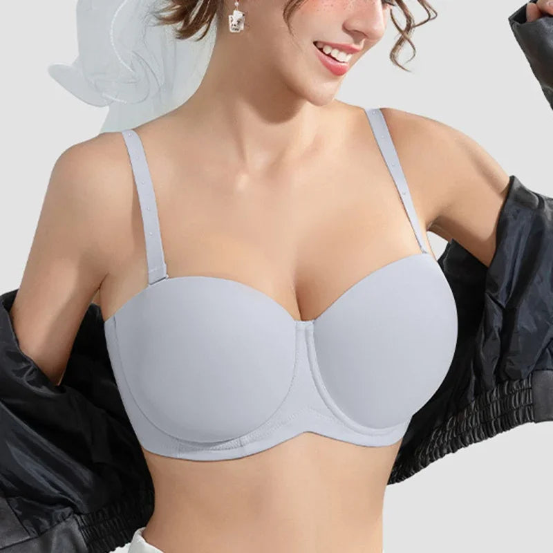 Underwire Female Lingerie Womens Strapless Bra Multiway Push Up Brassiere Seamless Slightly Lined Lift 32 34 36 38 40 42 C D E F