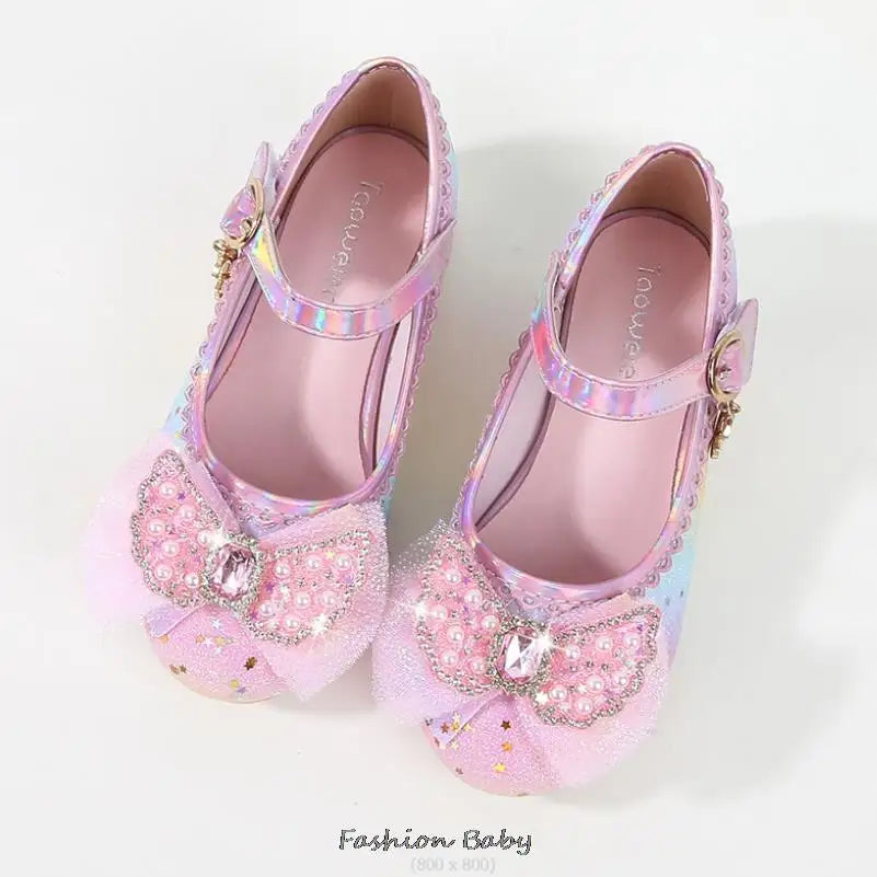 Princess Shoes Children Shoes Round-Toe Soft-Sole Big Girls High Heel Princess Crystal Party Shoes Single Shoes