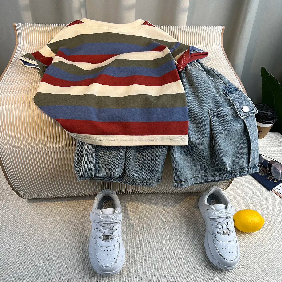 New Boys Fashion Summer Cotton Letter Printing T-shirts+Graffiti Denim Shorts 2pcs Set Kids Korean Outfits Sets Children Clothes