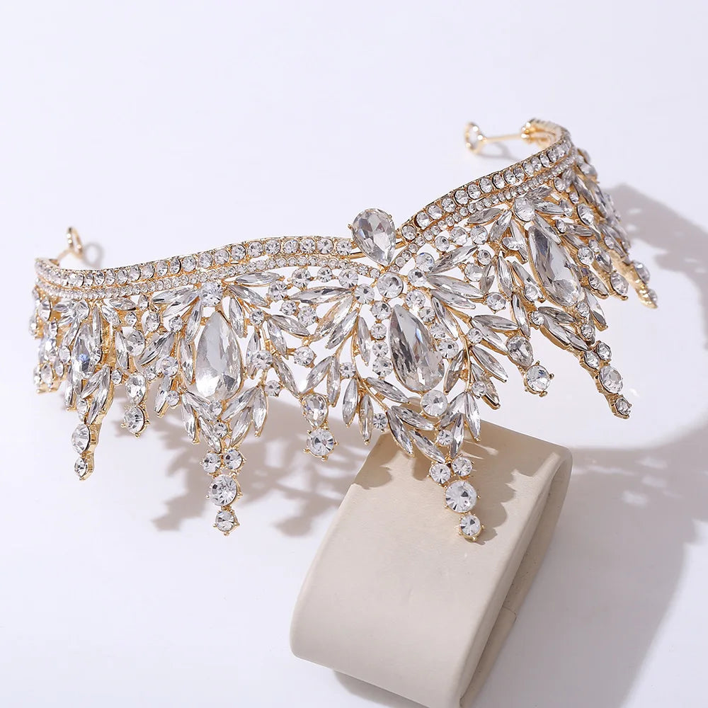 Luxury Big Water Drop Crystal Opal Tiara For Women Girls Wedding Bridal Birthday Party Crown Hair Dress Accessory