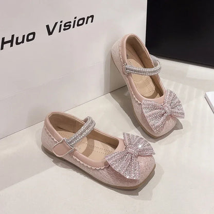 Children's Leather Shoes Bling Sequins Bowknot Princess Shoes for Girls Sweet Chic Kids Causal Wedding Shallow Versatile