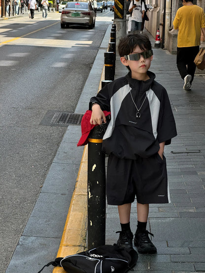 New Handsome Casual Work Clothes Set for Children, Boys' Sports and Leisure, Breathable Two Piece Set, Trendy