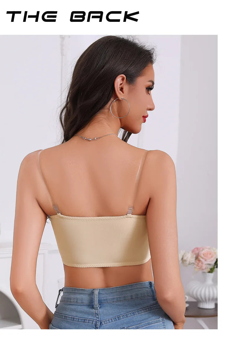 Women's Strapless Front Closure Bra Wireless Bandeau Non-slip Underwear Wavy Edge Chest Wraps Padded Push Up Tube Top Bralette