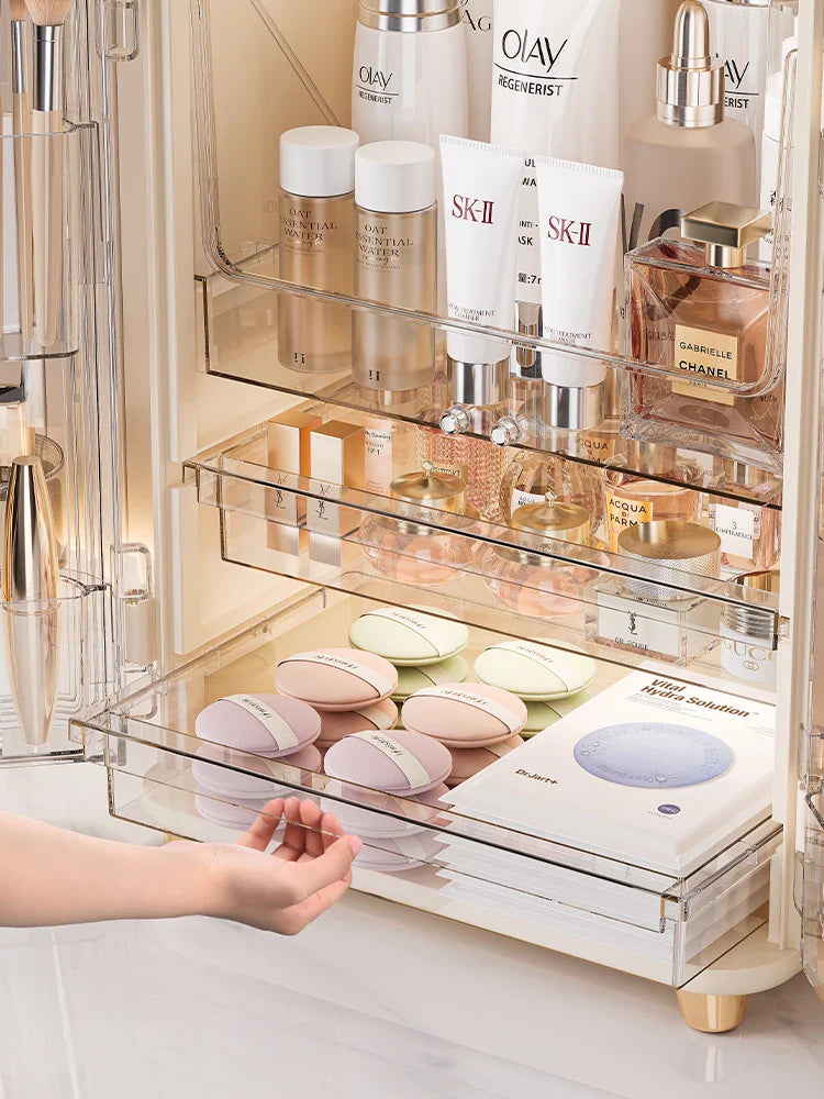 Cosmetics storage box, large-capacity dust-proof desktop, skin care and dressing table, internet-famous light luxury makeup box
