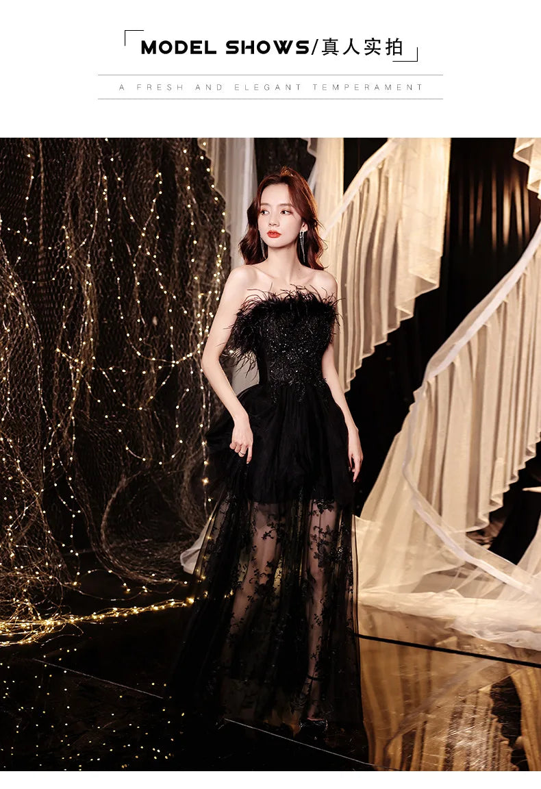 2025 Singing host Party Dresses Woman White Black Dresses for Women Evening Festive Special Occasions Luxurious Gala Dress