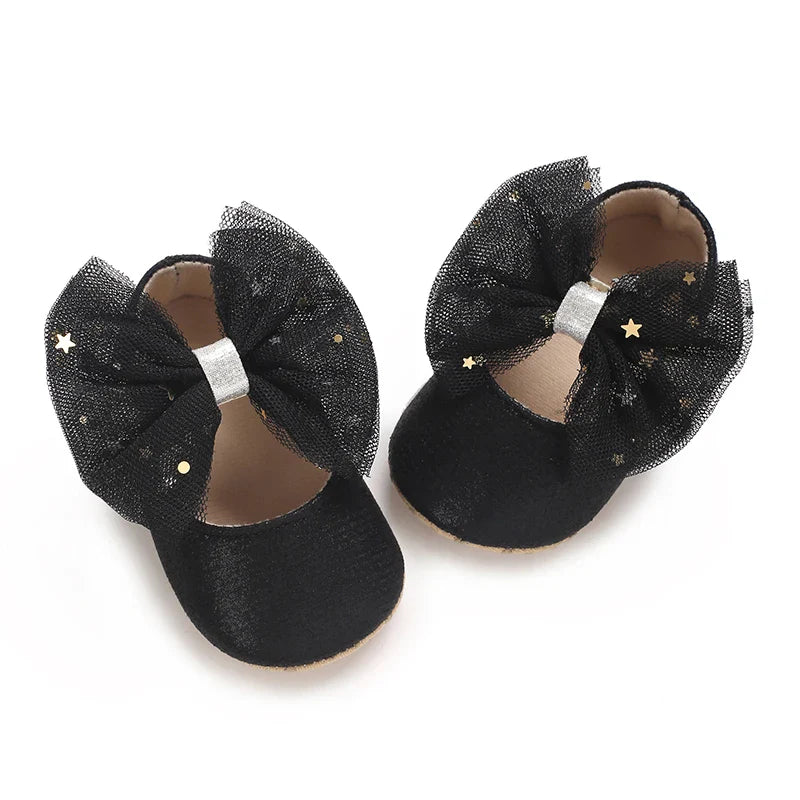 Spring and Autumn New Girl Baby Princess Shoes Mesh Bow 0-12 Months Baby Shoes Single Shoes Learning Walking Shoes