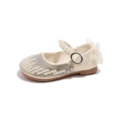 New Pearl Bowknot Elegant Kid's Princess Shoes Fashionable Sweet Children's Shoes
