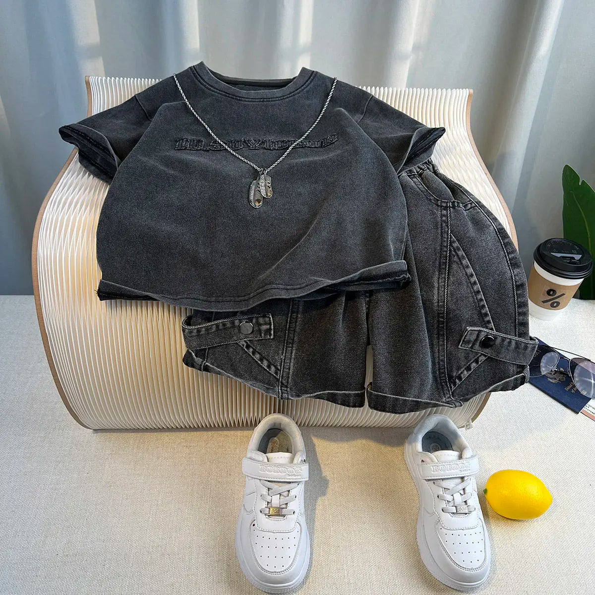 Korean Children's Summer Clothes Kids Set Outfits Boys 2025 Handsome Sleeveless&Short Sleeved T-shirt Denim Shorts 2-piece Set