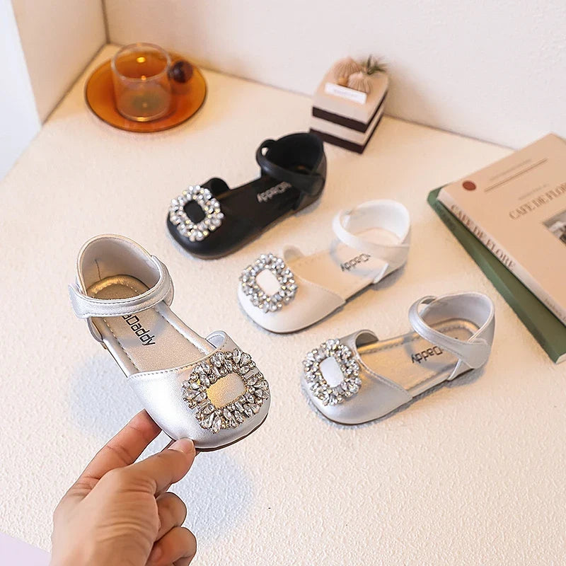 Fashion Causal Kids Party Dress Sandals Rhinestone Children's Ballet Flat Sandals Hook Loop