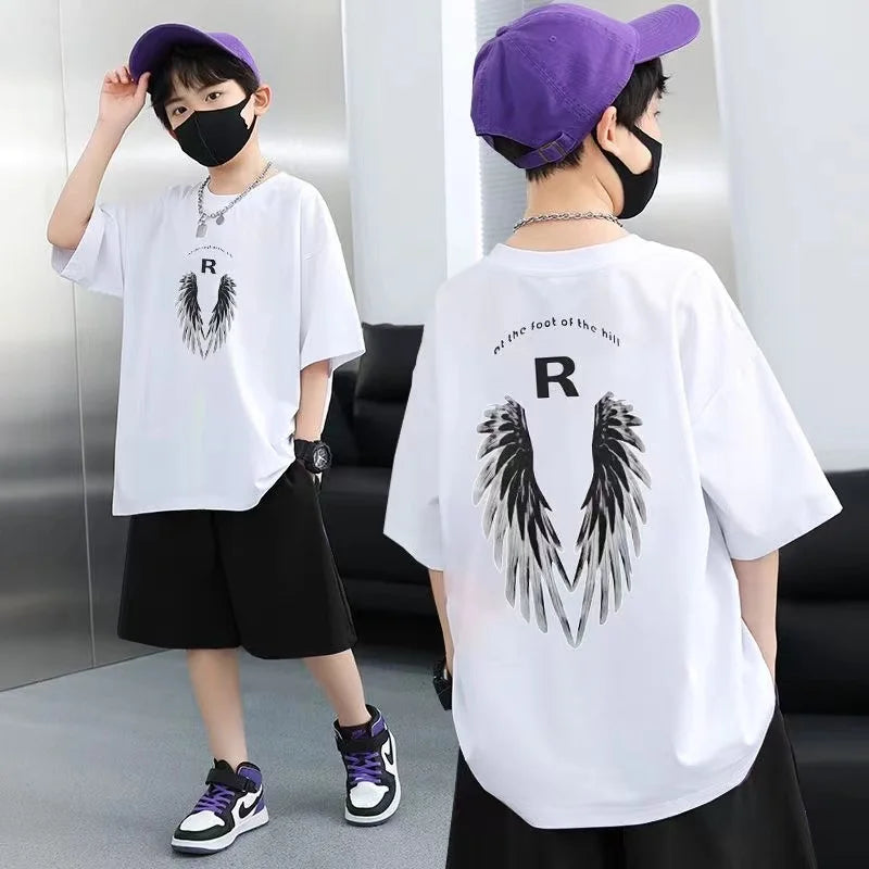 Summer Kid Boys Clothes Set Children Girls Wing Printed Short Sleeve T-Shirts And Shorts 2 Pieces Suit Baby Tracksuits