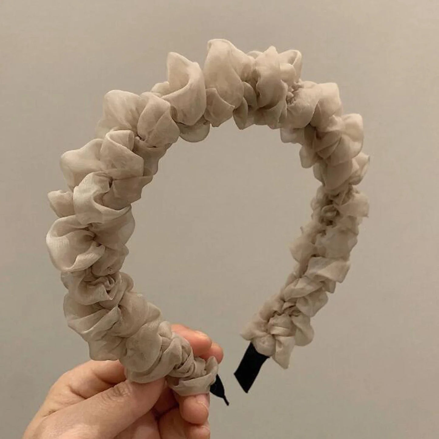 Fashion Women Headband Wide Side Mesh Flower Hairband Pleated Turban Casual Soft Headwear Hair Accessories