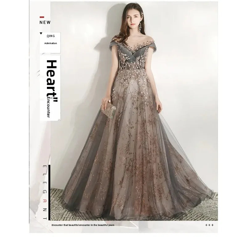 Banquet Evening Dress Dress Female  New Style Temperament Company Annual Meeting Birthday Glitter Host Art Exam Tail Dress