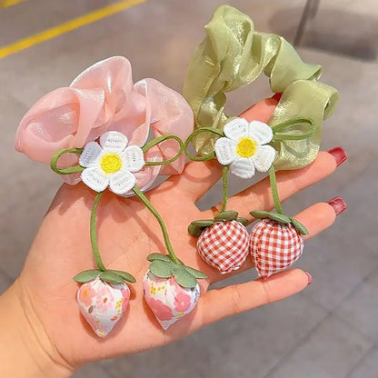 Sweet Flower Bow Princess Girl Hair Ropes Fairy Strawberry Pendant Rubber Bands Ponytail Meatball Heads Headwear Kids Headflower
