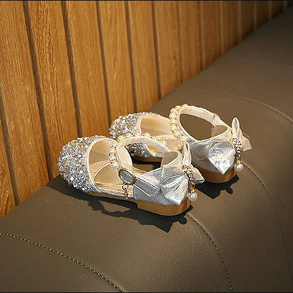 Summer Autumn Toddlers Princess Shoes, Sweet Style Little Girls Sequins Faux Pearl Decoration Sandals without Instep