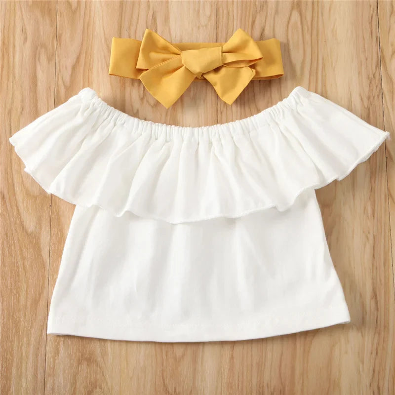 Toddler Kid Baby Girl Clothes Sets Children Outfits Summer Ruffle Off Shoulder Tops Skirts Holiday Clothing