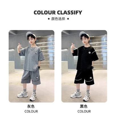 Boys Suit Child set Clothes Short-Sleeved loose black t-shirt + half pants Teenager Tracksuits Kids 8 10 12 year