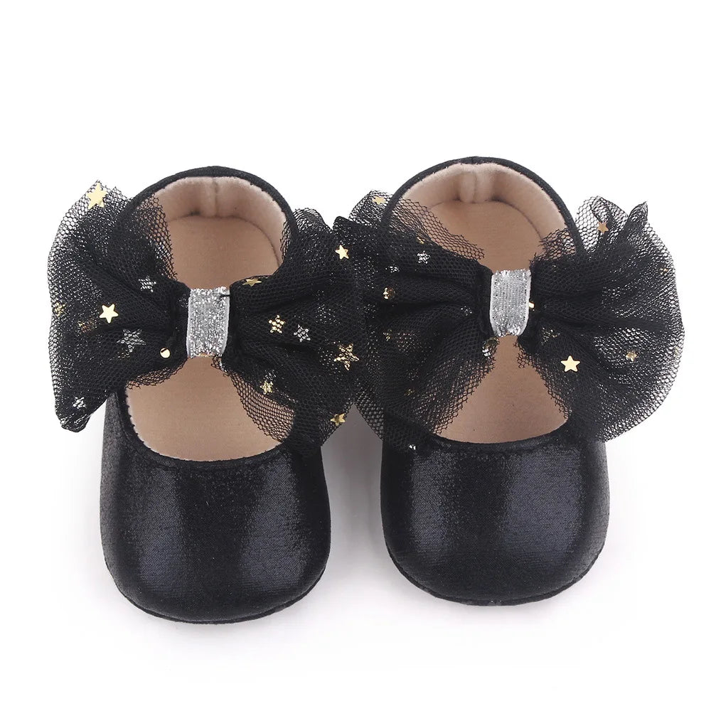 Spring and Autumn New Girl Baby Princess Shoes Mesh Bow 0-12 Months Baby Shoes Single Shoes Learning Walking Shoes