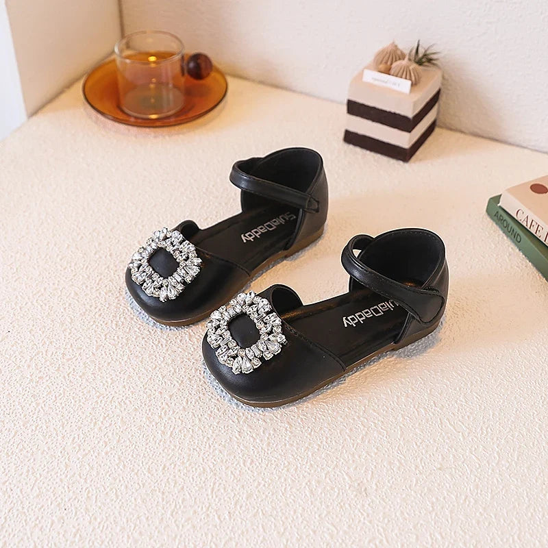 Fashion Causal Kids Party Dress Sandals Rhinestone Children's Ballet Flat Sandals Hook Loop