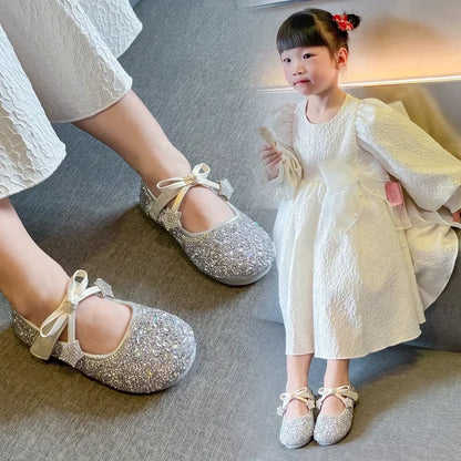 Girls Princess Shoes Round Toes Sweet Bows