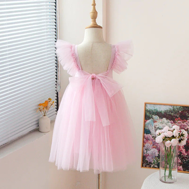 New Little Girls Party Dress for Princess Dress Solid Child Clothes Flower Girl Birthday Princess Dress for Kids