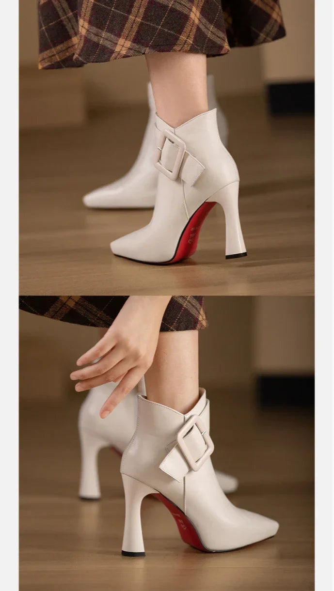 High heeled boots for women  autumn and winter new short boots women's belt buckle sexy boots