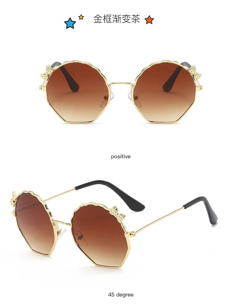 Summer Fashion Kids Sunglasses Trendy Bowknot Metal Frame Sun Glasses for Boys Girls Outdoor Anti UV Eyewear UV400