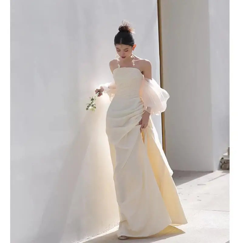 French Evening Party Dress Gown Temperament Sexy Slash Neck Celebrity Banquet Qipao Charming Bridal Wedding Cheongsam Vestidos